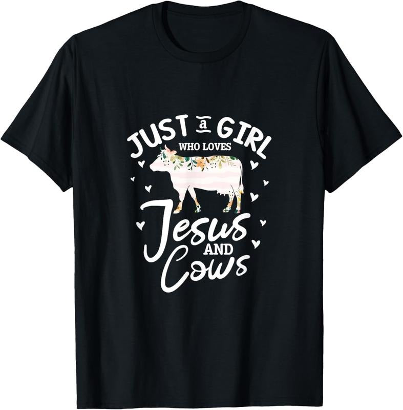 100% Cotton Cow Jesus Christian Just A Girl Who Loves Jesus and Cows T-Shirt Hoodie, Sweatshirt | HypeCrazeTee.com