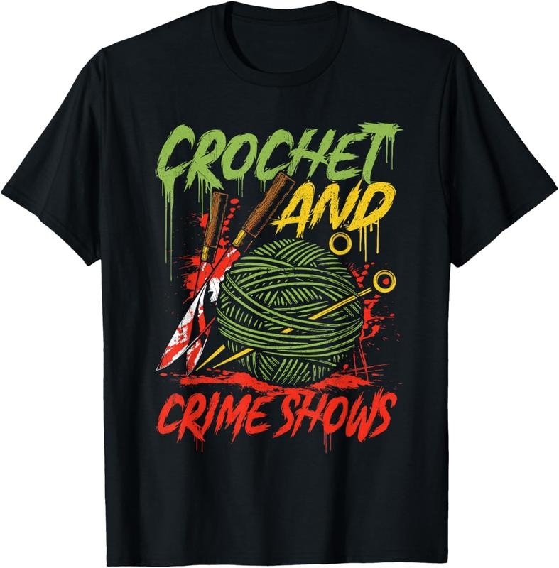 100% Cotton Crochet and Crime Shows Funny Crime Show Lover Knitting T-Shirt Hoodie, Sweatshirt | HypeCrazeTee.com
