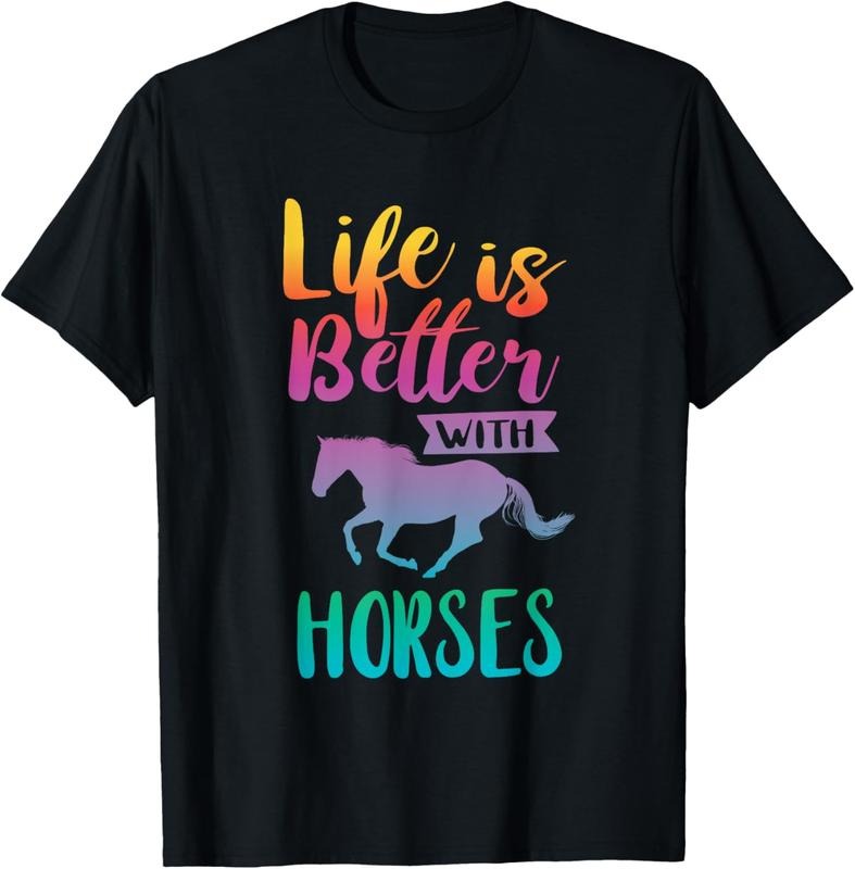 100% Cotton Cute Life Is Better With Horses Horseback Riding T-Shirt Hoodie, Sweatshirt | HypeCrazeTee.com