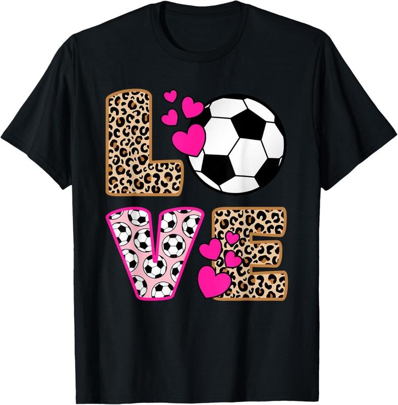 100% Cotton Cute Love Soccer Leopard Print Women Girls Soccer T-Shirt Hoodie, Sweatshirt | HypeCrazeTee.com