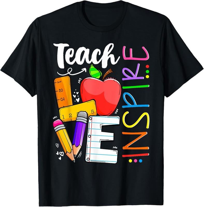 100% Cotton Cute Teach Love And Inspire Men Women Teacher T-Shirt Hoodie, Sweatshirt | HypeCrazeTee.com