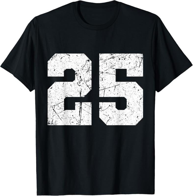 100% Cotton Distressed Worn Out Style Front Jersey Number 25 T-Shirt Hoodie, Sweatshirt | HypeCrazeTee.com