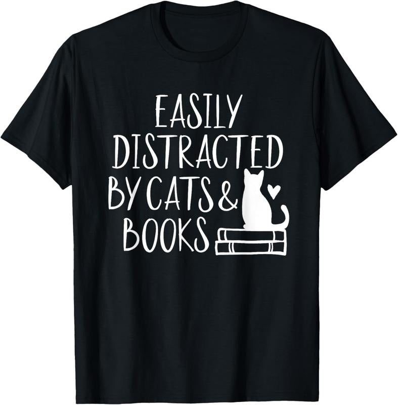 100% Cotton Easily Distracted by Cats and Books - Cute Book Lover T-Shirt Hoodie, Sweatshirt | HypeCrazeTee.com