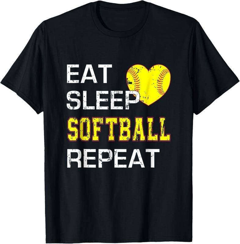 100% Cotton Eat Sleep Softball Repeat Funny Softbal T-Shirt Hoodie, Sweatshirt | HypeCrazeTee.com