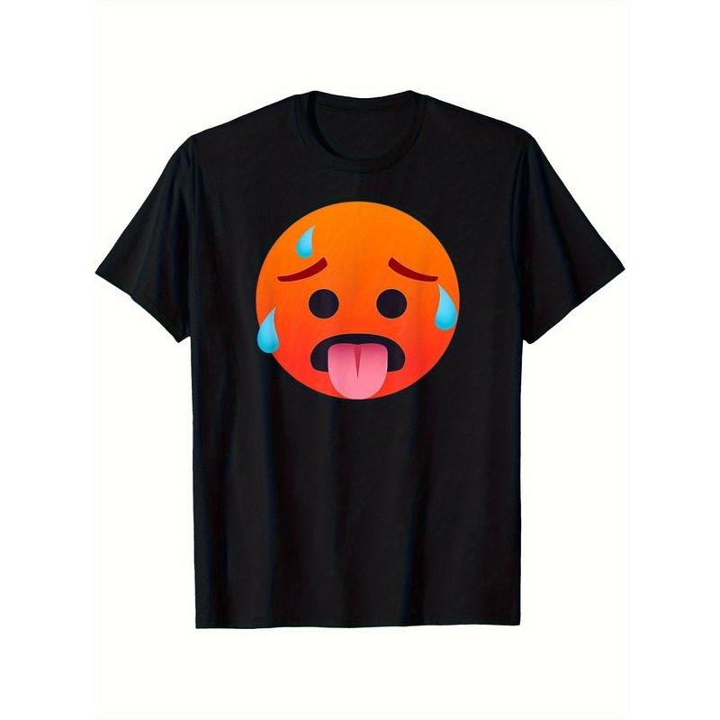 100% Cotton Emoticon Graphic T-Shirt - Black Crewneck Short Sleeve, Regular-Fit Tee for Men & Women,  Sad Face Print...
