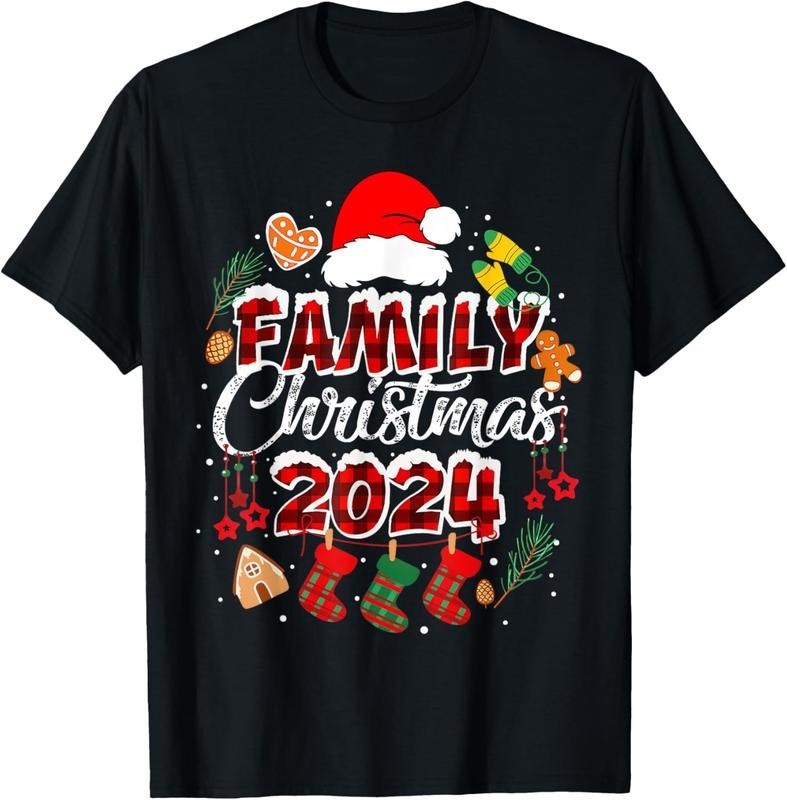 100% Cotton Family 2024 Matching Squad Santa Red Plaid Xmas T-Shirts, Hoodie, Sweatshirt