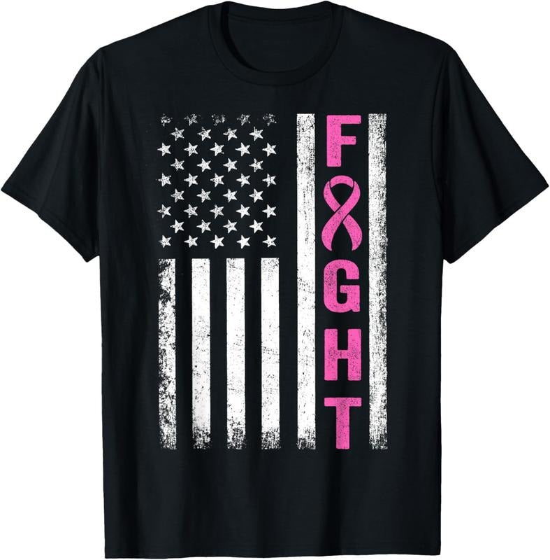 100% Cotton Fight Breast Survivor American Flag Breast Cancer Awareness T-Shirt Hoodie, Sweatshirt | HypeCrazeTee.com