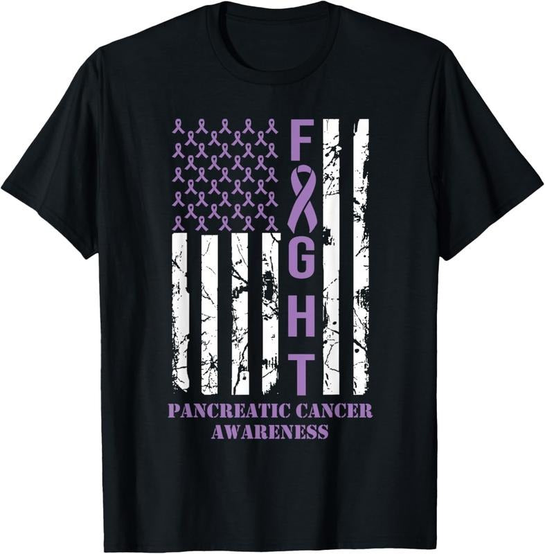 100% Cotton Fight Flag Purple Ribbon Support Pancreatic Cancer Awareness T-Shirt Hoodie, Sweatshirt | HypeCrazeTee.com