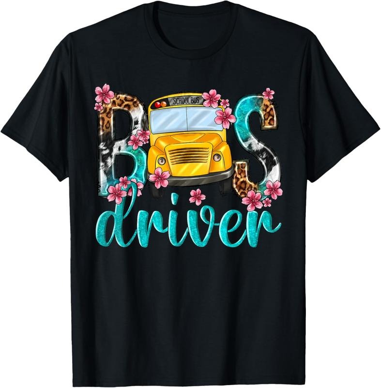 100% Cotton Floral Leopard Bus Driver School Bus Back To School 2023 T-Shirt Hoodie, Sweatshirt | HypeCrazeTee.com