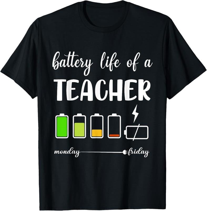 100% Cotton Funny Battery Life of a Teacher T-Shirt Hoodie, Sweatshirt | HypeCrazeTee.com