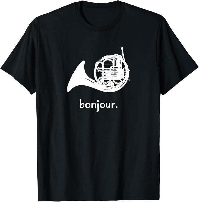 100% Cotton Funny French Horn T-Shirt | Bonjour | Band Sayings Gift T-Shirt Hoodie, Sweatshirt | HypeCrazeTee.com