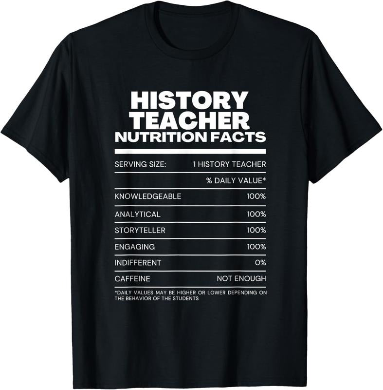 100% Cotton Funny History Teacher Nutrition Facts T-Shirt Hoodie, Sweatshirt | HypeCrazeTee.com