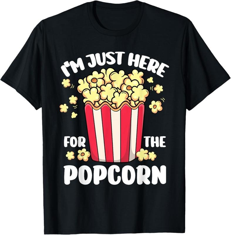 100% Cotton Funny I'm Just Here for the Popcorn Circus Movie Theater T-Shirt Hoodie, Sweatshirt | HypeCrazeTee.com