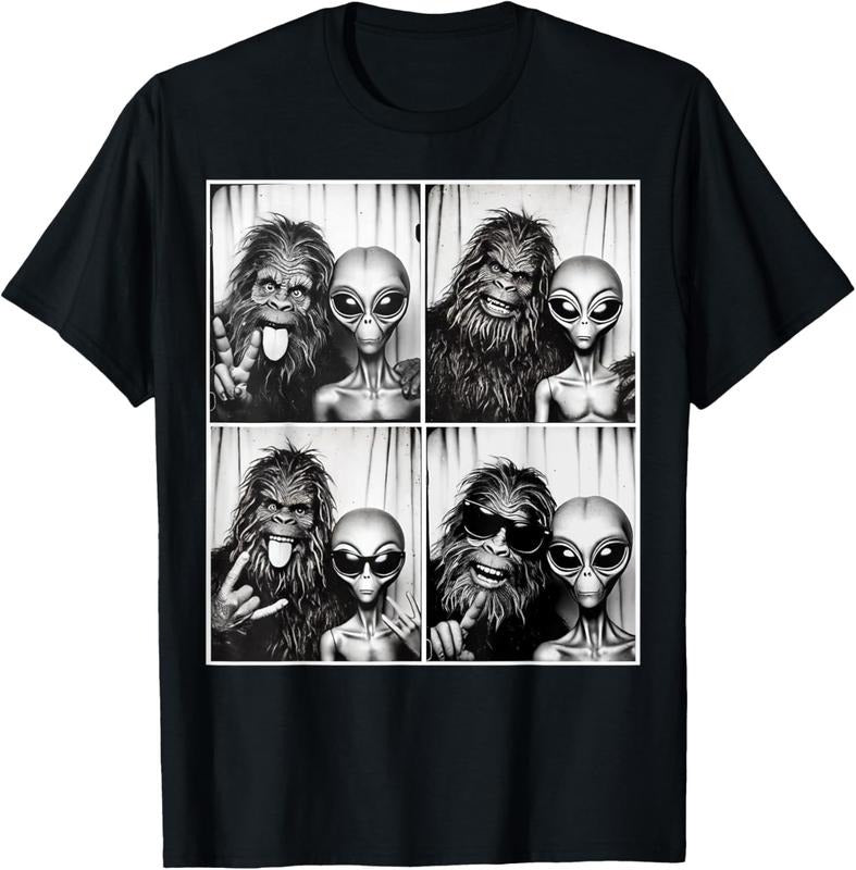 100% Cotton Funny Photobooth Photo Sasquatch UFO Bigfoot And Alien T-Shirt Hoodie, Sweatshirt | HypeCrazeTee.com