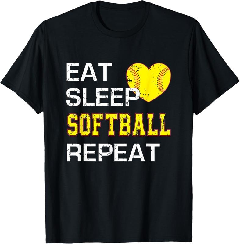 100% Cotton Funny Softball Eat Sleep Softball Repeat for Girls Softball T-Shirt Hoodie, Sweatshirt | HypeCrazeTee.com