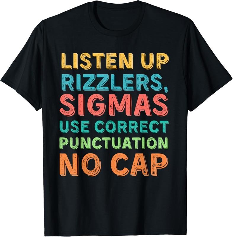 100% Cotton Funny Teacher English Use Punctuation - Listen Up Rizzlers T-Shirt Hoodie, Sweatshirt | HypeCrazeTee.com