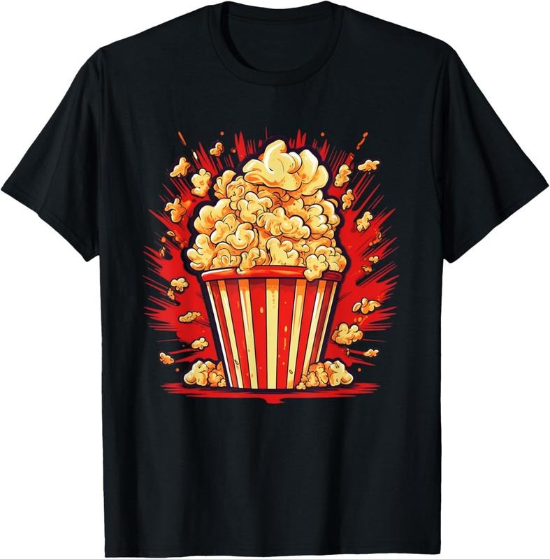 100% Cotton Funny striped Popcorn Bucket with Flames for Movie Nights T-Shirt Hoodie, Sweatshirt | HypeCrazeTee.com