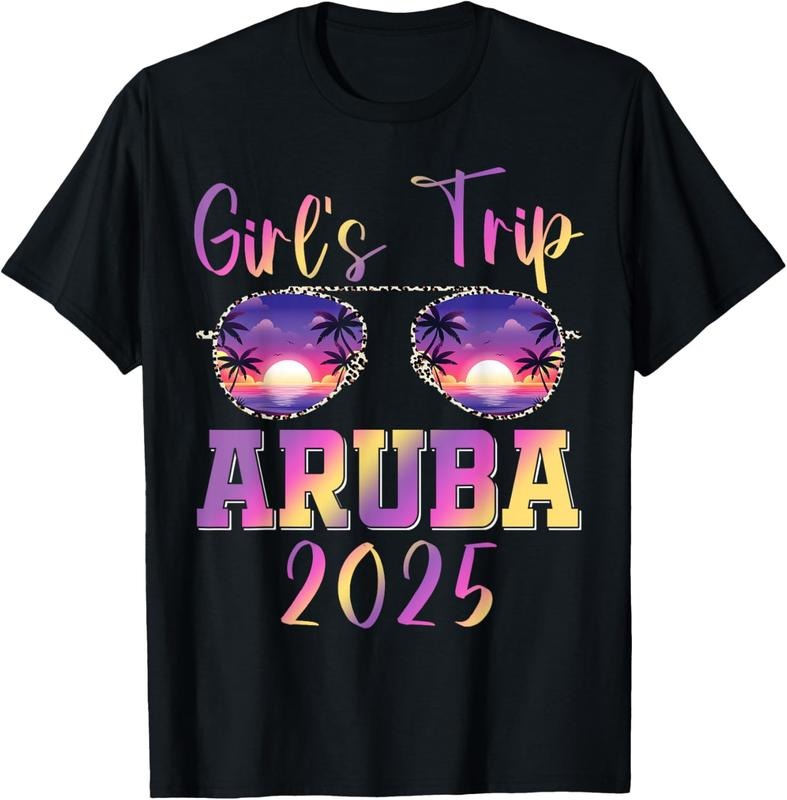 100% Cotton Girls Trip Aruba 2025 Leopard Sunglasses Beach Vacation T-Shirt Hoodie, Sweatshirt | HypeCrazeTee.com