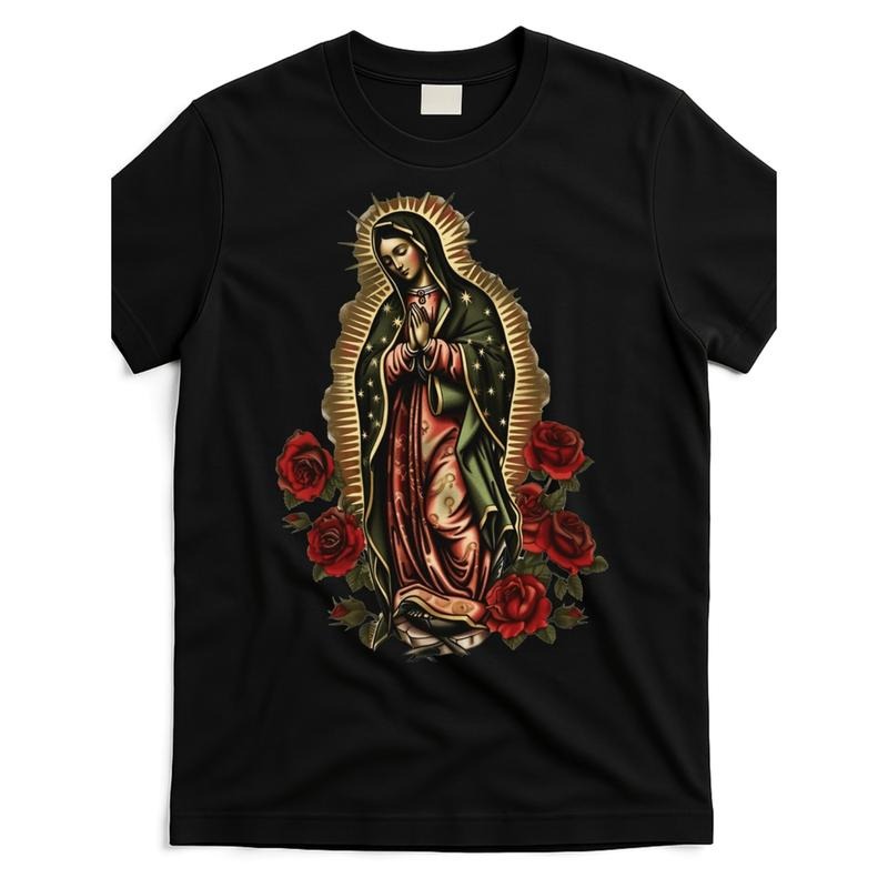 100% Cotton Golf Gift T-Shirt For Men and Women Men Sports Style T Shirt With Guadalupe Mary Graphic And Red Roses...