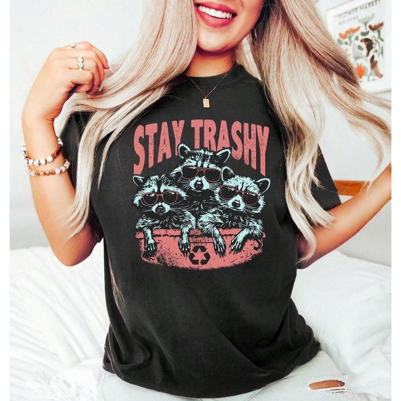 100% Cotton Golf Gift T-Shirt For Men and Women Raccoon Graphic Tee Stay Trashy Short Sleeve Crew Neck Casual Top For Men...