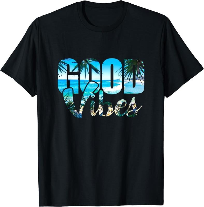 [100% Cotton]Good Vibes Positive Beach t-shirt Black Hoodie, Sweatshirt | HypeCrazeTee.com