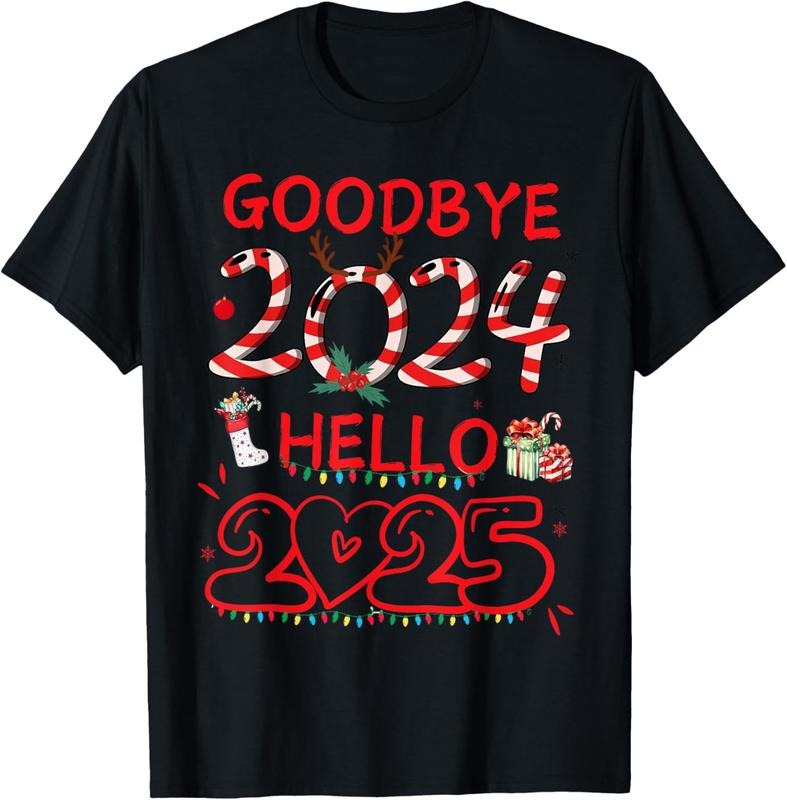 100% Cotton Goodbye 2024 Hello 2025 Merry Happy New Year 2025 T-Shirts, Hoodie, Sweatshirt