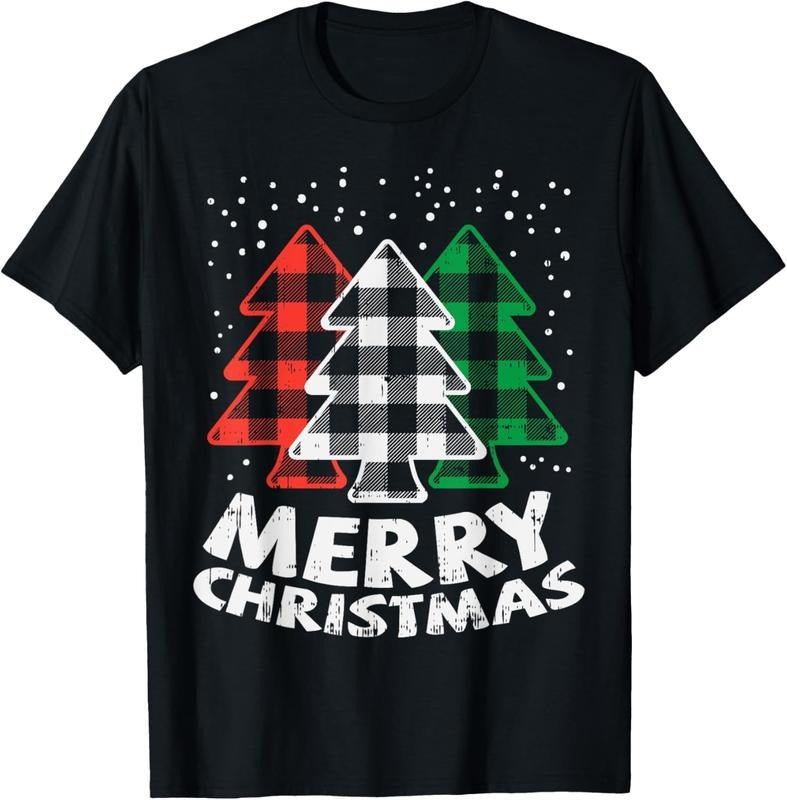100% Cotton Green White Red Buffalo Plaid Merry Christmas Trees Gift T-Shirt Hoodie, Sweatshirt | HypeCrazeTee.com