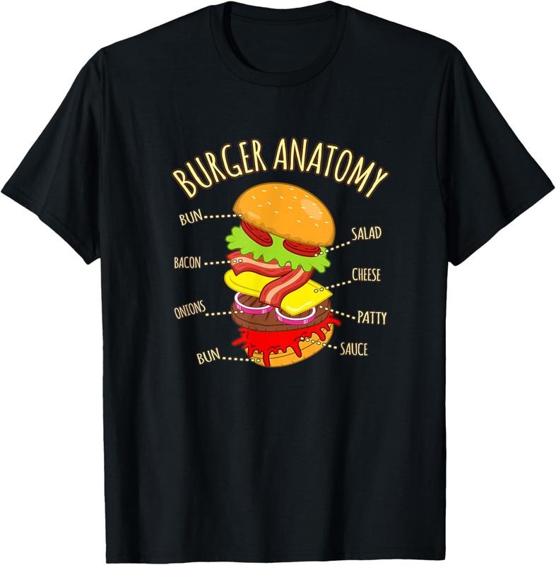 100% Cotton Hamburger Food Lover Graphic Burger Anatomy Cheeseburger T-Shirt Hoodie, Sweatshirt | HypeCrazeTee.com