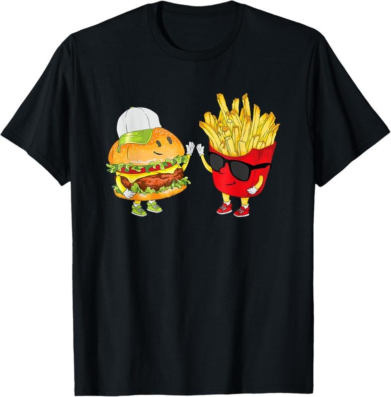 100% Cotton Hamburger Fries High Five | Cool Fun Combo Snacks Funny Gift T-Shirt Hoodie, Sweatshirt | HypeCrazeTee.com