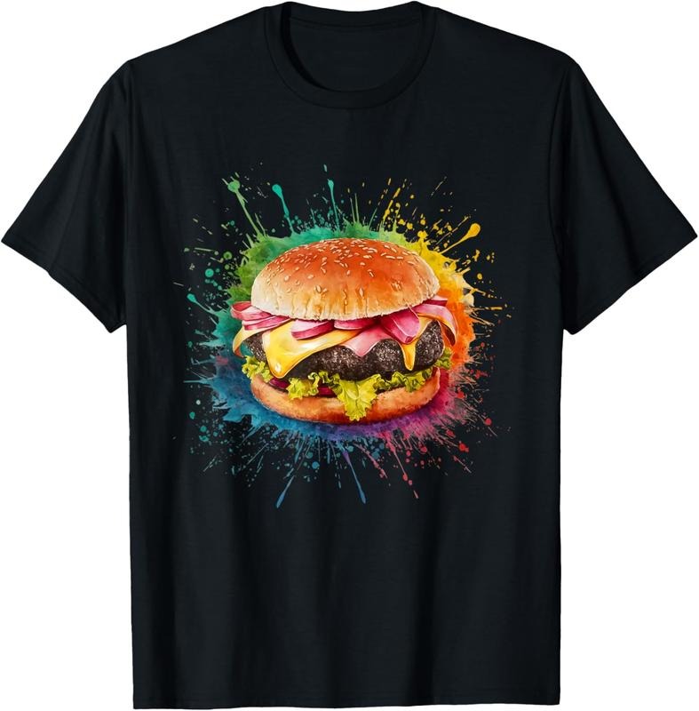 100% Cotton Hamburger Men Woman Colorful Watercolor Cheeseburger T-Shirt Hoodie, Sweatshirt | HypeCrazeTee.com