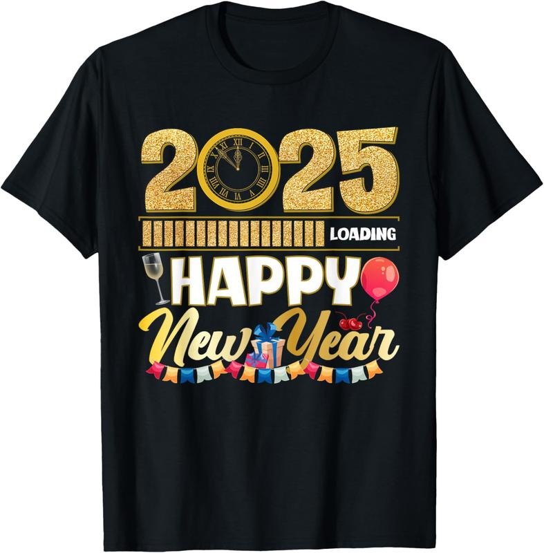100% Cotton Happy New Year 2025 Loading Clock New Year's Eve Party T-Shirt Hoodie, Sweatshirt | HypeCrazeTee.com