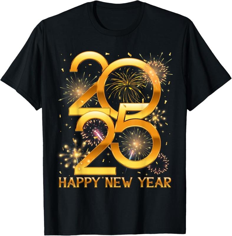 100% Cotton Happy New Year 2025 Shirts Fireworks Confetti T-Shirts, Hoodie, Sweatshirt