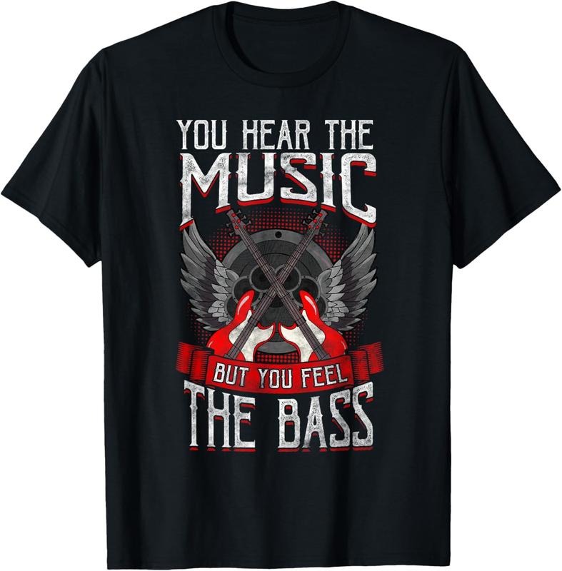 100% Cotton Hear the Music Feel the Bass Player Bassist Guitarist Gift T-Shirt Hoodie, Sweatshirt | HypeCrazeTee.com