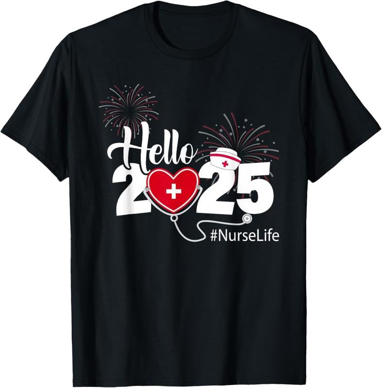100% Cotton Hello 2025 Nurse Life Happy New Year 2025 Fireworks T-Shirt Hoodie, Sweatshirt | HypeCrazeTee.com