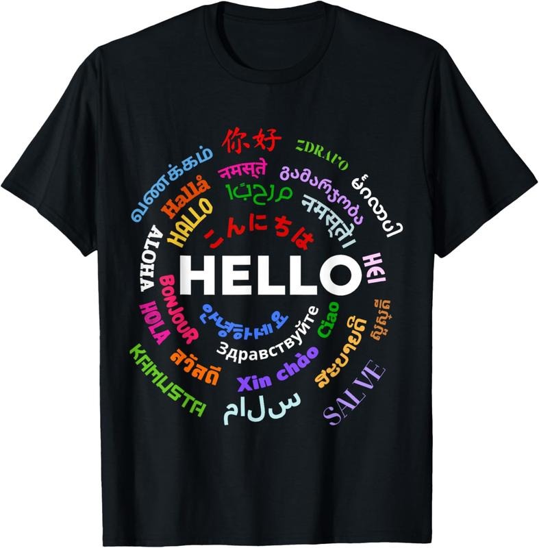 100% Cotton Hello in different languages Travel vacation Teacher Lover T-Shirt Hoodie, Sweatshirt | HypeCrazeTee.com