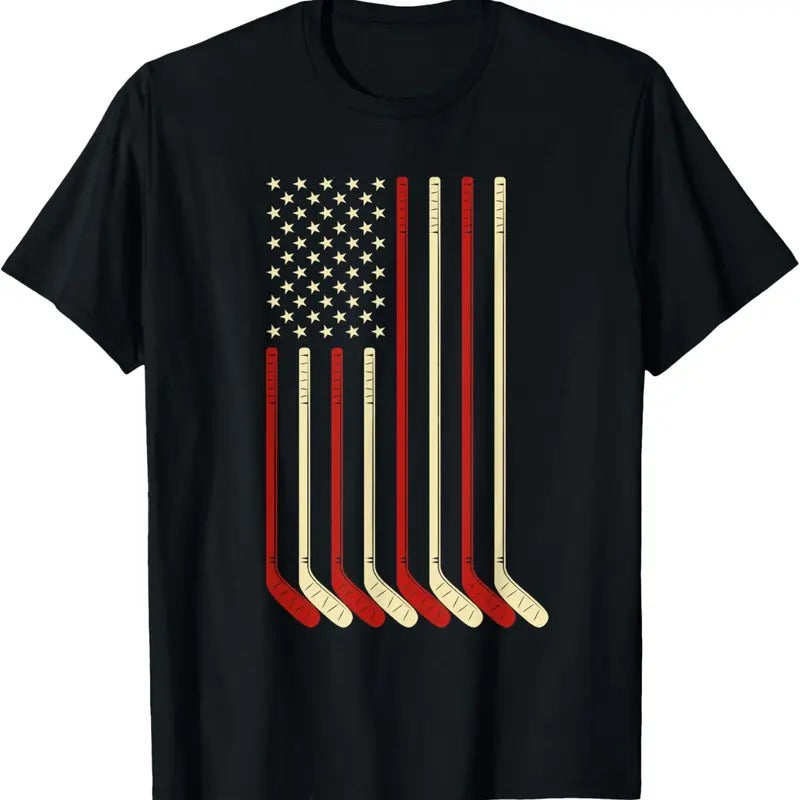 100% Cotton Hockey Goalie Gift USA Flag Hockey Stick Ice Hockey T-Shirt Hoodie, Sweatshirt | HypeCrazeTee.com