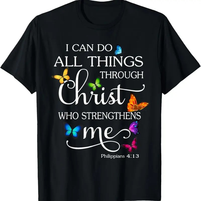 100% Cotton I Can Do All Things Through Christ Butterfly Art - Religious T-Shirt Hoodie, Sweatshirt | HypeCrazeTee.com