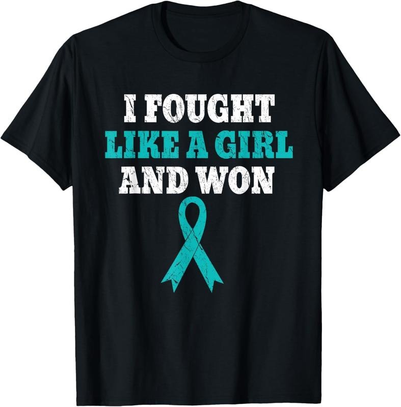 [100% Cotton]I Fought Like A Girl And Won, Ovarian Cancer Survivor T-Shirt Hoodie, Sweatshirt | HypeCrazeTee.com