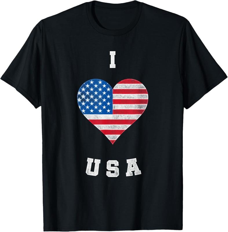 100% Cotton I heart USA, I Love USA, America Patriotic 4th July Tshirt T-Shirt Hoodie, Sweatshirt | HypeCrazeTee.com