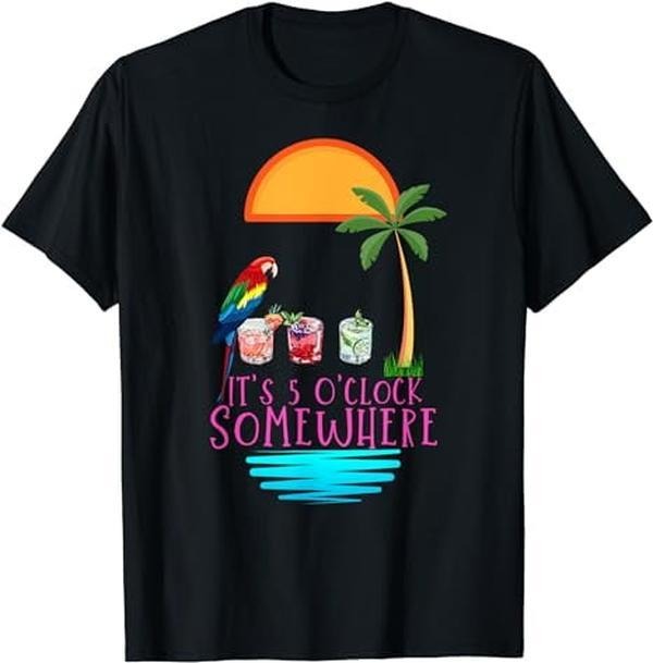 [100% Cotton]It's 5 O'clock Somewhere Parrot cocktail Lover Hello Summer T-Shirt Hoodie, Sweatshirt | HypeCrazeTee.com