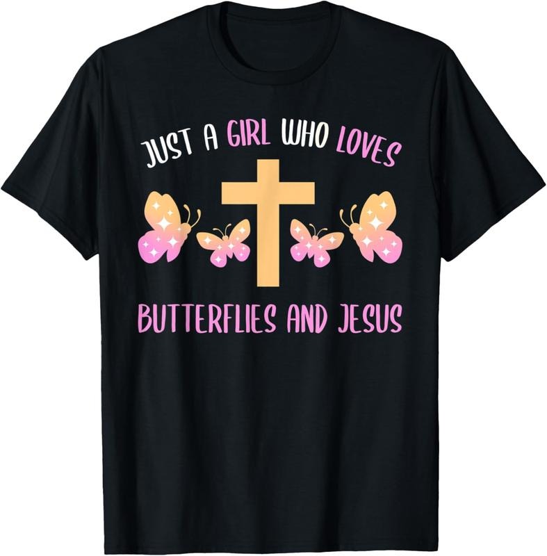 100% Cotton Just A Girl Who Loves Butterflies And Jesus T-Shirt Hoodie, Sweatshirt | HypeCrazeTee.com