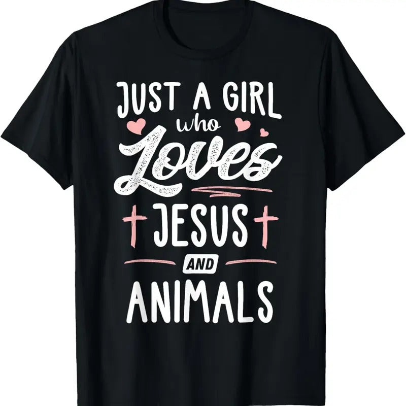 100% Cotton Just A Girl Who Loves Jesus And Animals Gift Women T-Shirt Hoodie, Sweatshirt | HypeCrazeTee.com