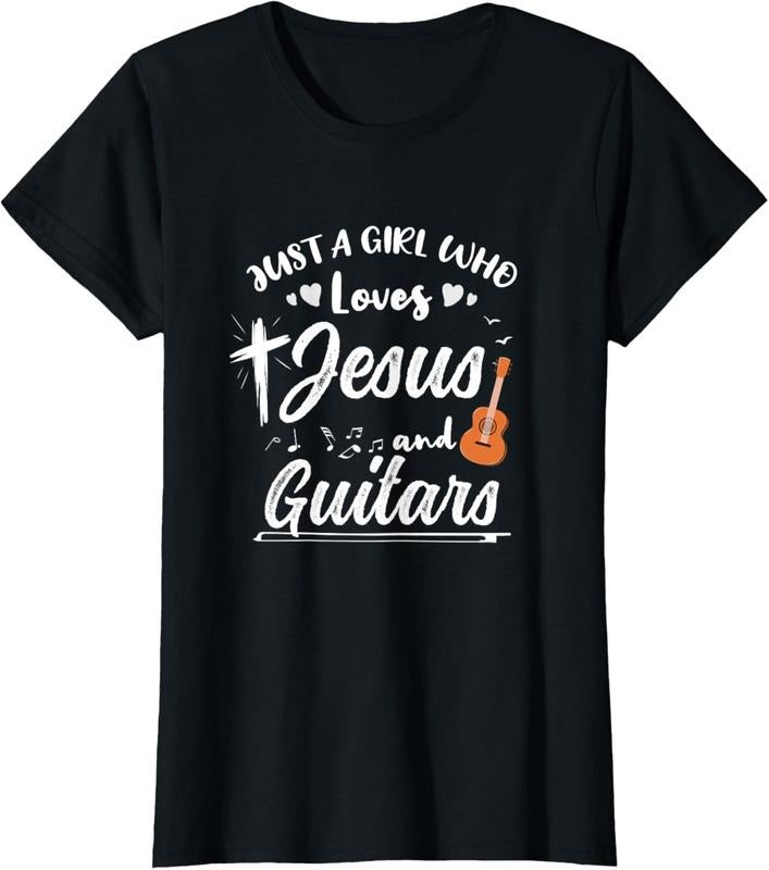 100% Cotton Just A Girl Who Loves Jesus And Guitars T-Shirt Hoodie, Sweatshirt | HypeCrazeTee.com