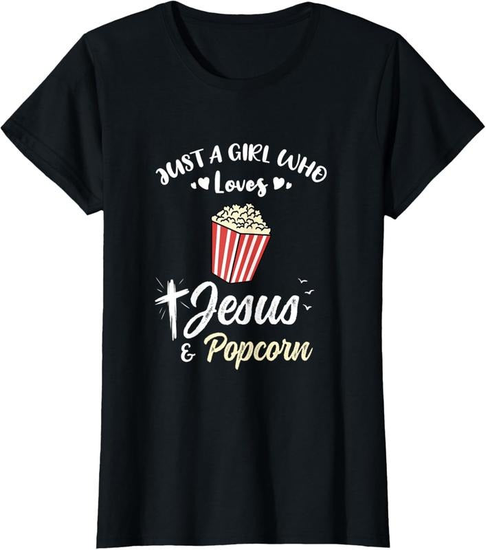100% Cotton Just A Girl Who Loves Jesus And Popcorn T-Shirt Hoodie, Sweatshirt | HypeCrazeTee.com