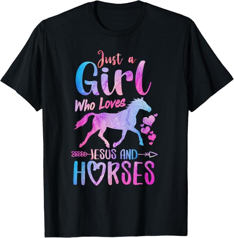 100% Cotton Just A Girl Who Loves Jesus Horses Riding Horse Girls Women T-Shirt Hoodie, Sweatshirt | HypeCrazeTee.com