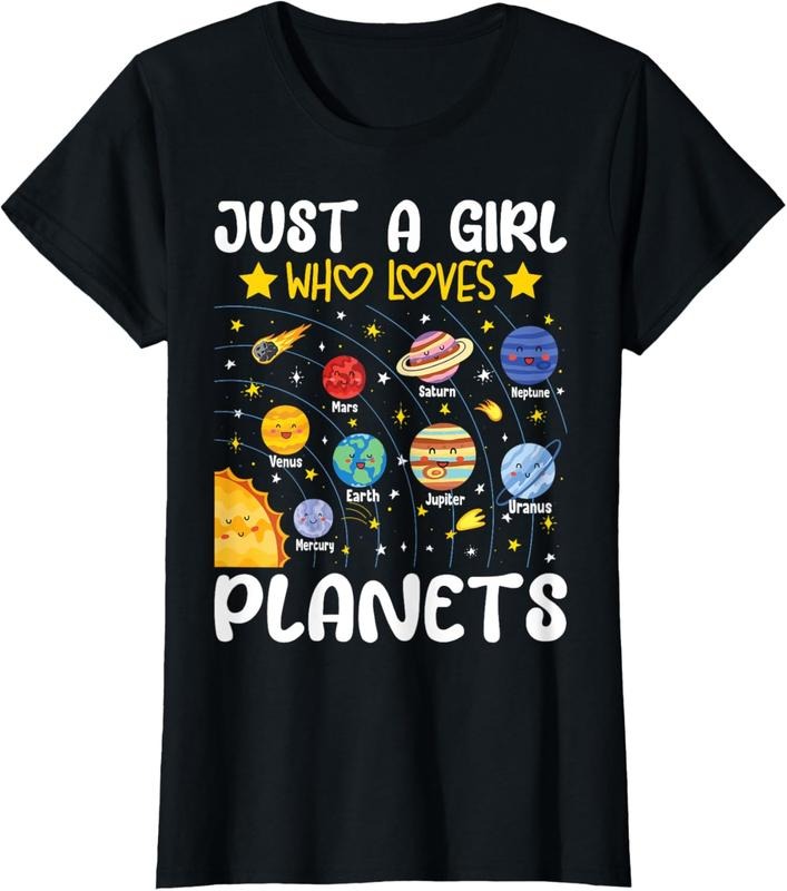 100% Cotton Just A Girl Who Loves Planets Solar Space Science Lover Girl T-Shirt Hoodie, Sweatshirt | HypeCrazeTee.com