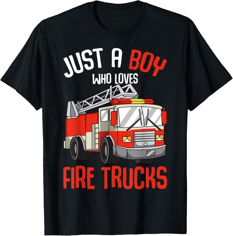 100% Cotton Just a Boy who loves Firetrucks Firefighter Fireman Kids T-Shirt Hoodie, Sweatshirt | HypeCrazeTee.com