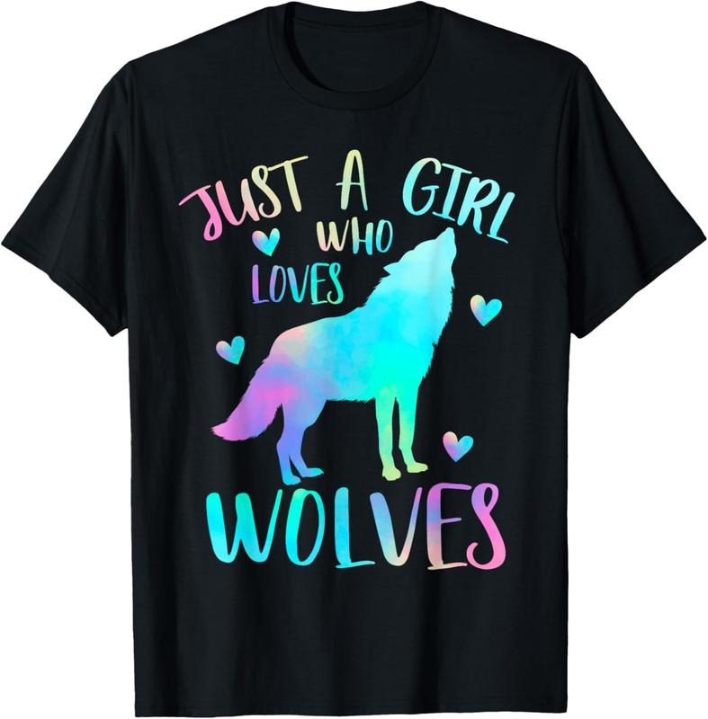100% Cotton Just Girl Who Loves Wolves Watercolor Cute Wolf Lover Short Sleeve T-Shirts, Hoodie, Sweatshirt