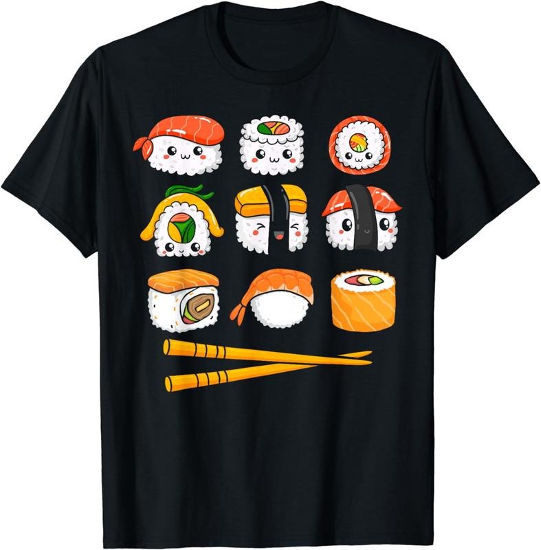 [100% Cotton]Kawaii Graphic Japanese Food Anime Manga Otaku Happy Sushi T-Shirt Hoodie, Sweatshirt | HypeCrazeTee.com