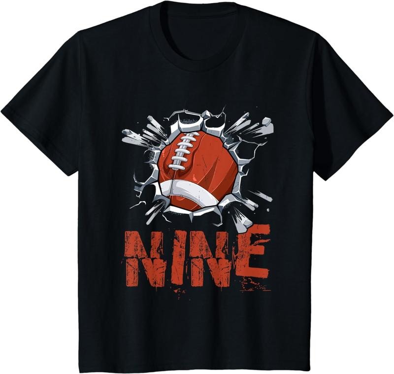 [100% Cotton]Kids Funny Nine Years Old Football Player 9th Birthday Party Boys T-Shirt Hoodie, Sweatshirt | HypeCrazeTee.com